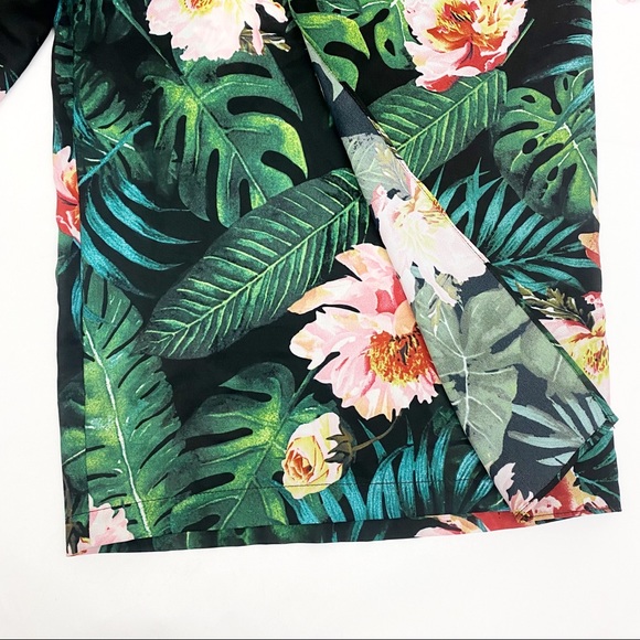 SRV X Fashion To Figure Juana Tie Front Wide Leg Flowy Pants: Tropical Floral - Picture 8 of 12